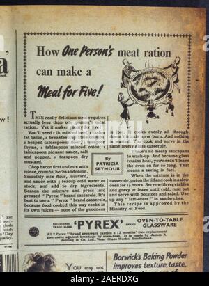 Une annonce pour Pyrex ovenware dans le magazine Woman's Illustrated (17 juin 44): Un morceau de réplique souvenirs de la seconde Guerre mondiale de la Grande-Bretagne des années 1940. Banque D'Images