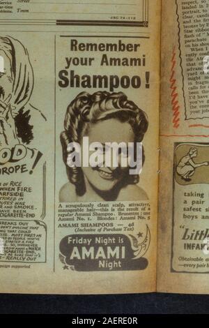 Une annonce pour le shampooing Amami dans le magazine Woman's Illustrated (17 juin 44): Un morceau de répliques de souvenirs de la seconde Guerre mondiale de la Grande-Bretagne des années 1940. Banque D'Images