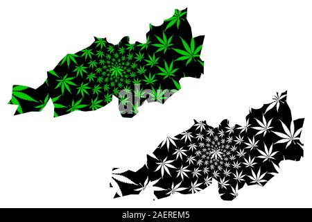 Province de Blida (Provinces de l'Algérie, la République démocratique populaire lao de l'Algérie) la carte est conçue de feuilles de cannabis vert et noir, Blida carte de marijua Illustration de Vecteur