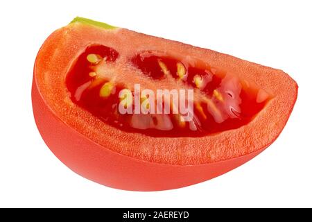 Les tranches de tomates rouges frais isolé sur fond blanc, vue du dessus. Profondeur de champ complet Banque D'Images