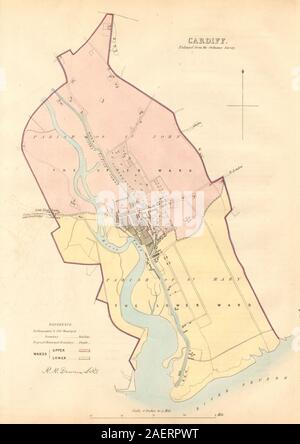 CARDIFF quartier/ville plan. COMMISSION DU TRACÉ. Le Pays de Galles. DAWSON 1837 map Banque D'Images