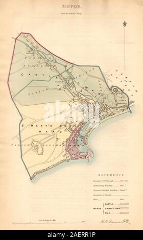 DOVER quartier/ville plan. COMMISSION DU TRACÉ. Kent. DAWSON 1837 carte ancienne Banque D'Images