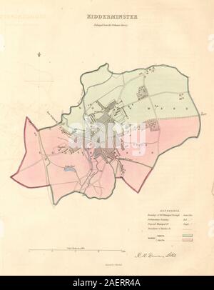 KIDDERMINSTER borough/plan de la ville. COMMISSION DU TRACÉ. Worcs. DAWSON 1837 map Banque D'Images