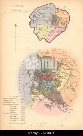 NORWICH quartier/ville plan. COMMISSION DU TRACÉ. Le Norfolk. DAWSON 1837 map Banque D'Images