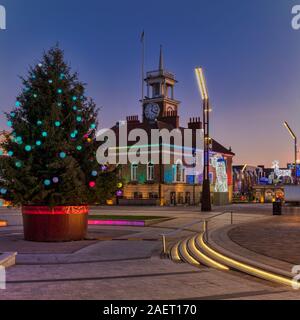 Les lumières de Noël au crépuscule à Stockton-on-Tees, Stockton on Tees, Angleterre, Royaume-Uni Banque D'Images