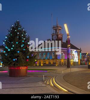 Les lumières de Noël au crépuscule à Stockton-on-Tees, Stockton on Tees, Angleterre, Royaume-Uni Banque D'Images