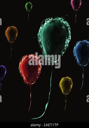 Ballons colorés de l'eau flottant. Banque D'Images