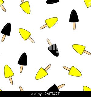 Crème glace motif transparent vector illustration fond blanc. Panneau jaune noir. la conception d'affiches icecream Été dessiné à la main, mini bannière tropical. Illustration de Vecteur