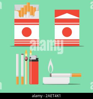 Cigarette, match et plus léger Illustration de Vecteur