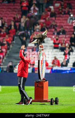 Lisbonne, Portugal. Dec 10, 2019. Un aigle, Vitoria de mascotte SL Benfica avant la Ligue des champions 2019/2020 football match entre SL Benfica et le FC Zenit à Lisbonne.(score final ; SL Benfica Lisbonne 3:0 FC Zenit) Credit : SOPA/Alamy Images Limited Live News Banque D'Images