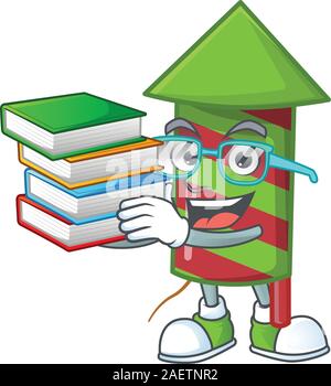 Livre élève avec rayures vert fusée d'artifice mascot cartoon character style Illustration de Vecteur