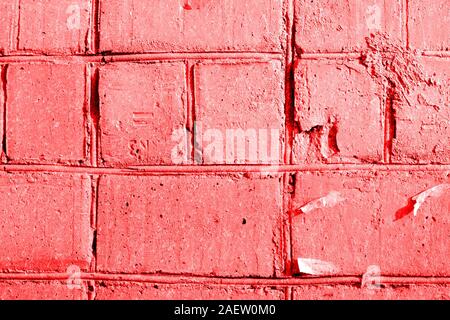 La texture du mur de briques peint close up. Résumé fond couleur rouge tonique Banque D'Images