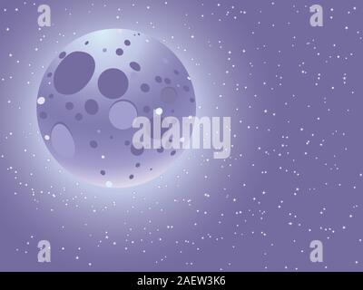 Cartoon ciel de nuit avec lune sur fond étoilé. Illustration de Vecteur