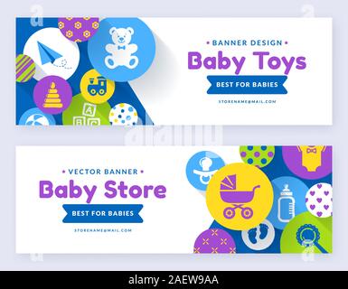 Bannières de bébé. Vector web templates. Étiquettes horizontales fixées pour les enfants ou les achats en ligne magasins offres. Illustration de Vecteur