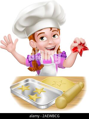 Petite fille de dessin animé pour enfants Chef Baking Illustration de Vecteur