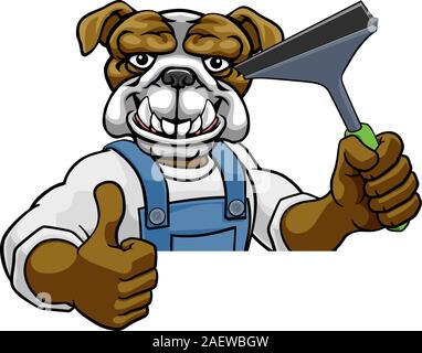 Voiture Bulldog ou Window Cleaner Holding Raclette Illustration de Vecteur