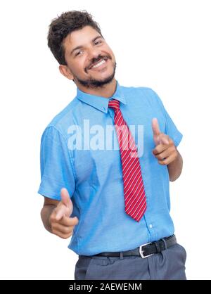 Happy hispanic businessman avec barbe isolées sur fond blanc pour découper Banque D'Images