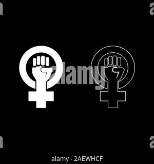 Symbole du mouvement féminisme Genre Les femmes résistent à la main le poing en rond et croix contours ensemble blanc vector illustration couleur style plat simple image Illustration de Vecteur