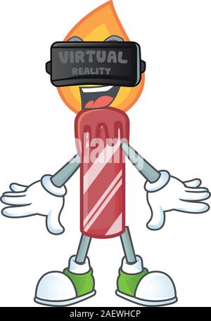 Cool bandes rouges Bougie personnage de casque de réalité virtuelle Illustration de Vecteur