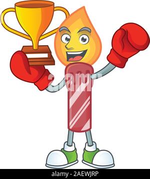 Boxe super cool gagnant bandes rouges bougie dans Mascot cartoon style Illustration de Vecteur