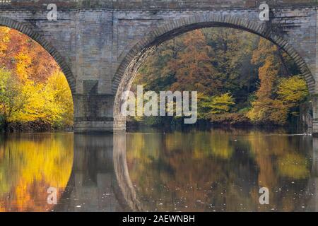 Réflexions sur l'usure de la rivière sous le pont du Prebend ville Durham UK Banque D'Images