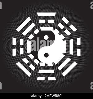 Tai chi et symbole de bagua. 8 trigrammes et Yin Yang symbole de feng shui. Illustration de Vecteur