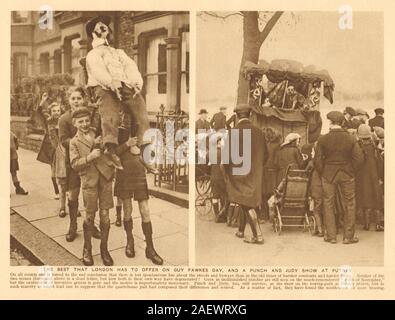 Guy Fawkes day et un Punch and Judy show à Putney 1926 old vintage print Banque D'Images