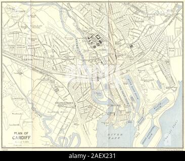 Vintage CARDIFF town/city plan. Le Pays de Galles. WARD LOCK 1950 old vintage carte graphique Banque D'Images