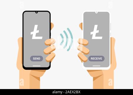 Smartphones avec cryptocurrency opération de financement de transactions. L'envoi et la réception de litecoin. Technologie concept de vecteur illustration Illustration de Vecteur