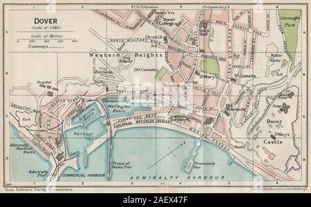 Douvres. Plan Plan de la ville ville vintage. Kent 1950 old vintage chart Banque D'Images