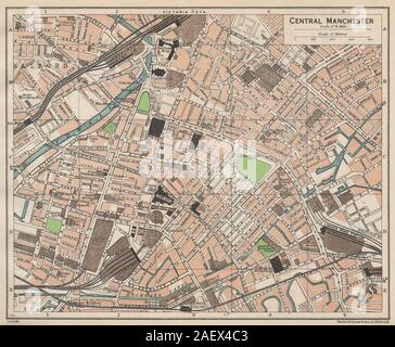 MANCHESTER CENTRAL. Plan Plan de la ville ville vintage. 1950 vieux Lancashire Banque D'Images