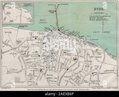 Vintage RYDE town/city plan. Île de Wight. WARD LOCK 1948 old vintage map Banque D'Images