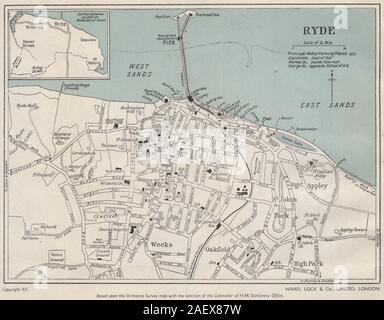 Vintage RYDE town/city plan. Île de Wight. WARD LOCK 1950 old vintage map Banque D'Images