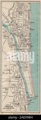 YARMOUTH ET vintage de GORLESTON ville plan. Le Norfolk. WARD LOCK 1950 carte ancienne Banque D'Images