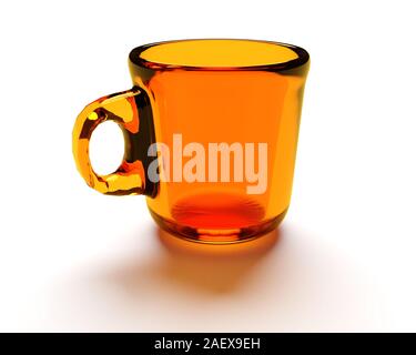 Orange transparent tasse isolé sur fond blanc avec l'ombre. Le rendu 3D Banque D'Images