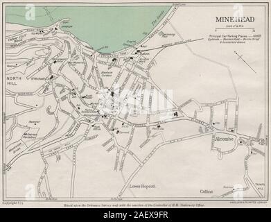 MINEHEAD vintage town/city plan. Le Somerset. WARD LOCK 1948 old vintage map Banque D'Images