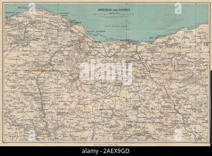 Environs de MINEHEAD. Dulverton Dunster Exmoor Watchet Somerset. WARD LOCK 1948 map Banque D'Images