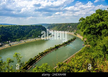 Vue depuis le rocher de Lorelei à Sankt Goarhausen, Allemagne Banque D'Images