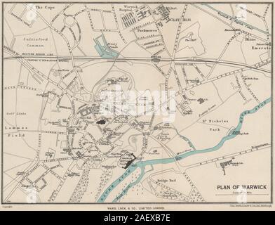 WARWICK vintage town/city plan. Le Warwickshire. WARD LOCK 1950 old vintage map Banque D'Images