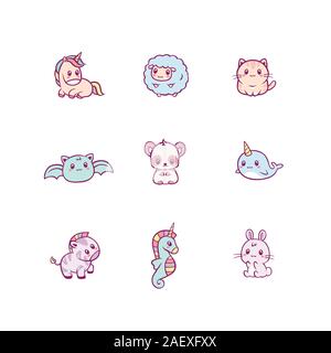 Ensemble d'adorables bébés animaux heureux et créatures Illustration de Vecteur