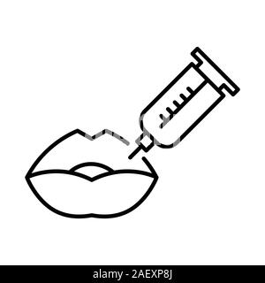 Injections des lèvres et l'acide hyaluronique filler avec seringue icône linéaire Illustration de Vecteur