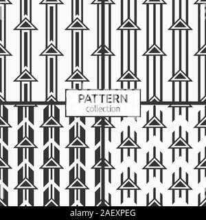 Ensemble de quatre géométrique abstrait motif transparente de triangles situés sur des lignes parallèles. Motif de flèches. Arrière-plans pour tissu, tissu, textile. Illustration de Vecteur