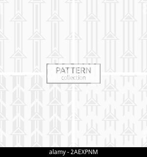Ensemble de quatre géométrique abstrait motif transparente de triangles situés sur des lignes parallèles. Motif de flèches. Fond gris et blanc pour tissu, textile. Illustration de Vecteur