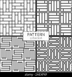 Ensemble de quatre modèles sans couture coréen ou chinois. Repeatimg ornements symétriques géométriques. Textures stylé et moderne. Treillis. Les treillis de lignes symétriques. Illustration de Vecteur
