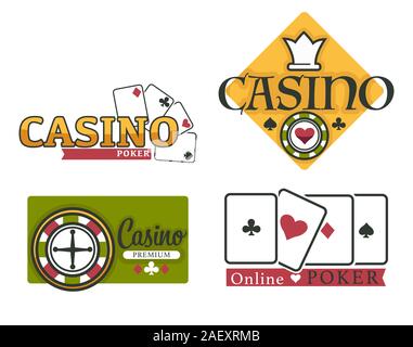 Casino en ligne jeu de cartes avec logo et roulette Illustration de Vecteur
