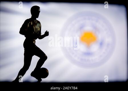 Londres, Angleterre, juillet. 1. 2019 : Leicester City Football club logo, Premier League, Angleterre. Joueur de football d'ossature. Banque D'Images
