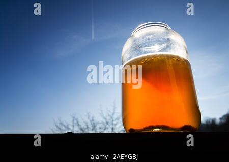 Kombucha fermenté naturel en pot de verre, boisson saine d'origine asiatique Banque D'Images