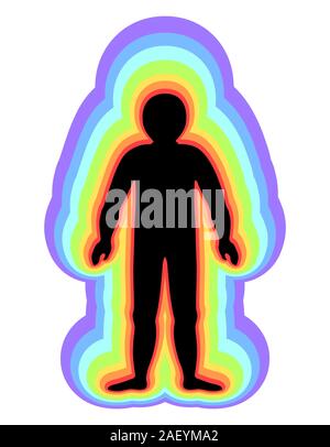 L'aura du corps. Couches de couleur arc-en-ciel marquées du corps masculin. Couche éthérique, émotionnelle, métallique, astrale, céleste et causale. Vecteur .isolé Illustration de Vecteur