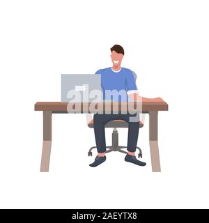 Young man smiling business travail office worker using vector illustration pleine longueur Illustration de Vecteur