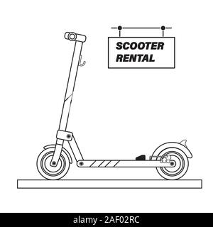 Location de scooter électrique dessiné en style silhouette Illustration de Vecteur